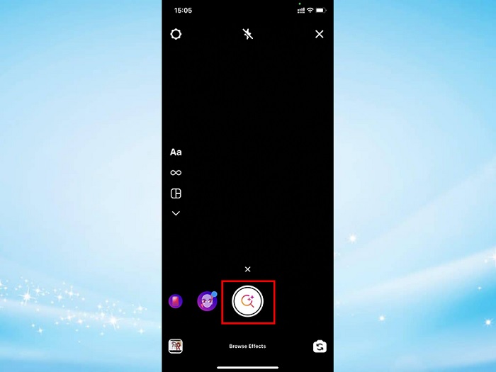 Click vào list hiệu ứng và kéo sáng bên phải thấy biểu tượng kính lúp hiện ra
