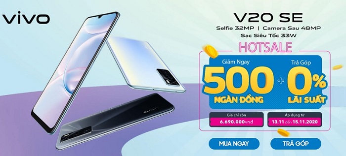 Giảm ngay 500.000 đồng cùng ưu đãi trả góp 0% khi mua Vivo V20 SE