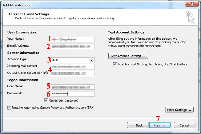 Nhập thông tin và nhấn Next
