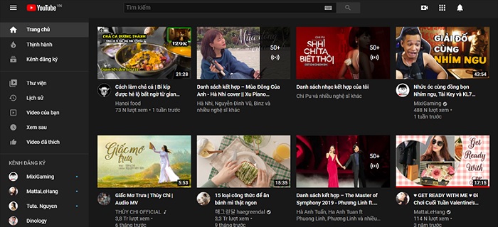 Mở Youtube trên trình duyệt lên