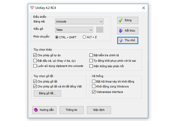 Chuyển Unikey về sử dụng Bảng mã Unicode và Kiểu gõ Telex