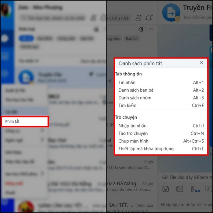Bảng các phím tắt thông dụng khi dùng Zalo