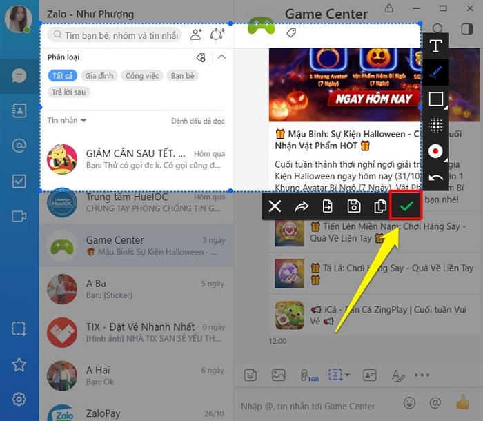 Bạn có thể nhấn nút xanh để lưu lại hoặc gửi cho người đang trò chuyện
