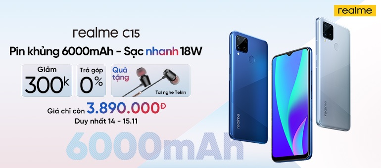 Realme C15 chính thức lên kệ với giá bán chỉ 4.190.000 đồng cùng ưu đãi hấp dẫn