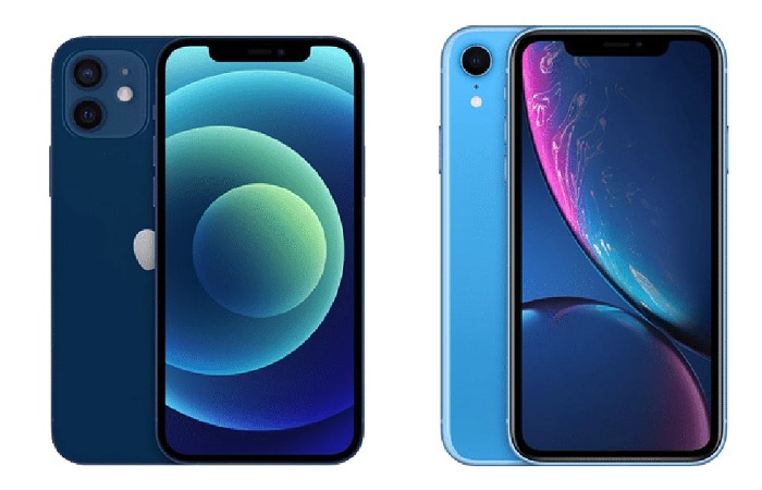 iPhone 12 bên trái và iPhone XR bên phải