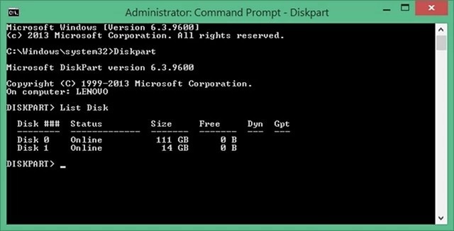 Nhập lệnh Diskpart