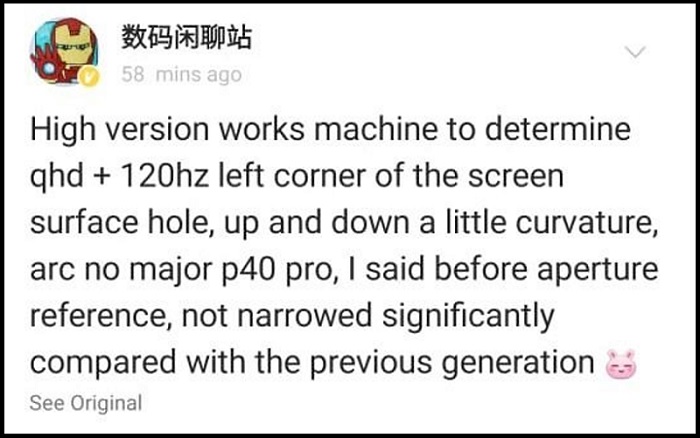 Thông tin về màn hình Xiaomi Mi 11 Pro được đăng tải trên Weibo bởi một nhà phân tích nổi tiếng Trung Quốc