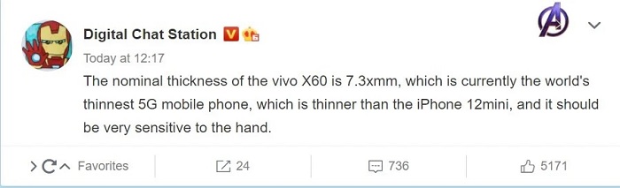 Nguồn tin tiết lộ độ dày của Vivo X60