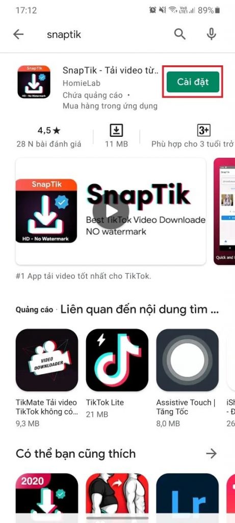 Tải ứng dụng SnapTik