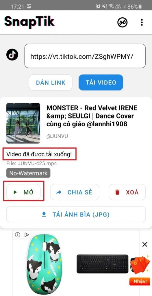 Mở video ra