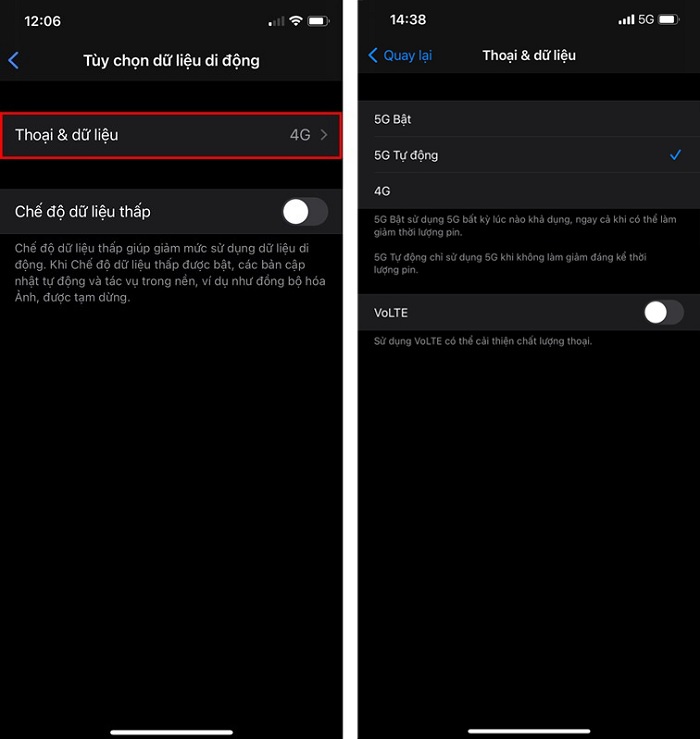 Nếu điện thoại hỗ trợ 5G, kết nối 5G sẽ hiển thị ở trên cùng