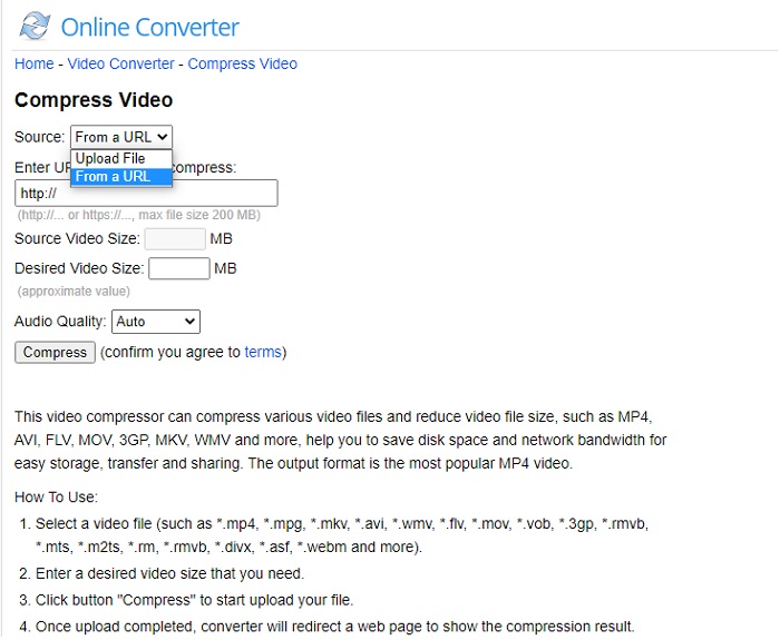 Nén video bằng Online Converter