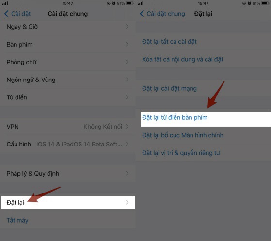 Đặt lại từ điển bàn phím