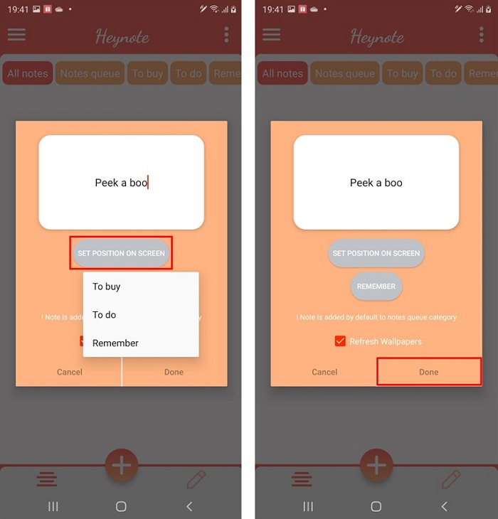 Chọn vị trí đặt ghi chú trên màn hình