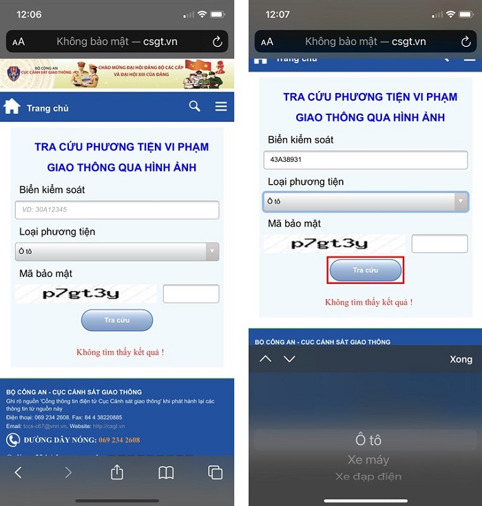 Nhấn tra cứu để tìm kiếm thông tin