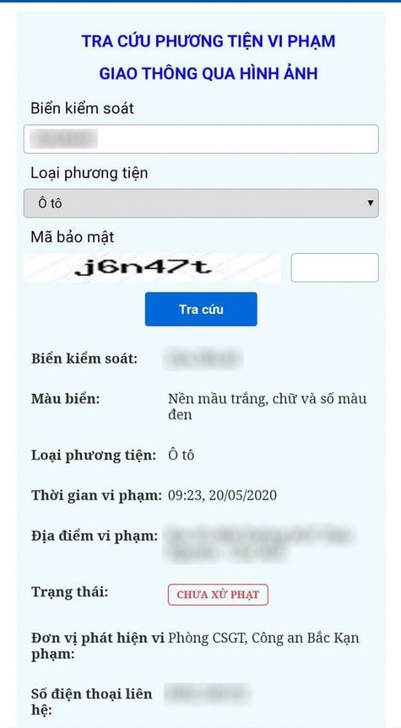 Thông tin sau khi tra cứu
