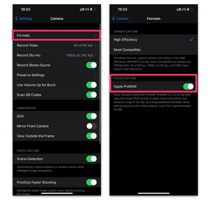 Kích hoạt Apple ProRAW