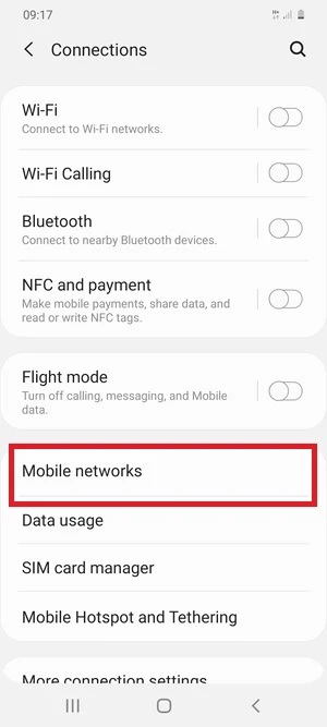 Tìm đến mục “Mobile networks”