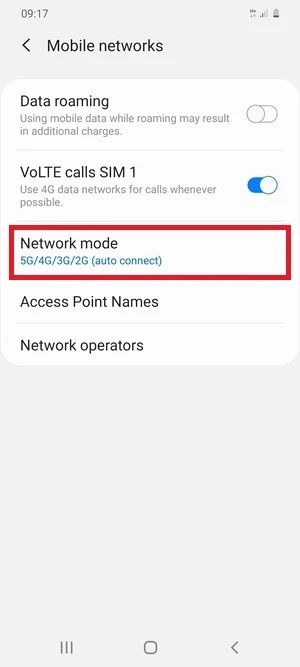 Chọn “Network mode”
