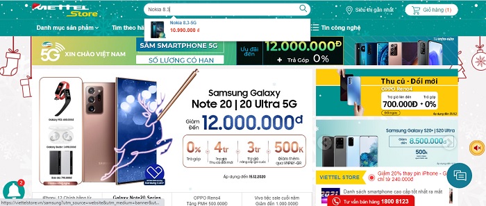 Vào website của Viettel Store xem máy có hỗ trợ kết nối 5G hay không