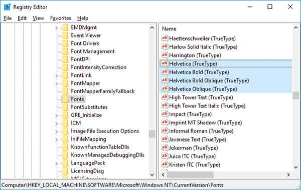 Xóa font chữ mặc định Helvetica trên thư mục Fonts của Windows