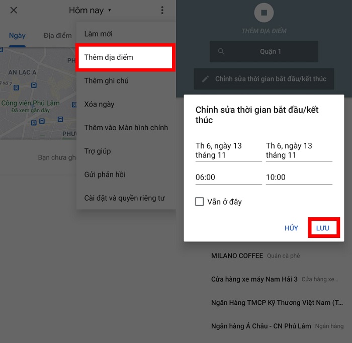 Hoàn thành xong việc thêm địa điểm vào lịch trình