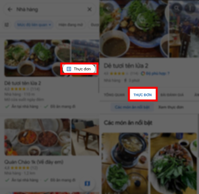 Xem thực đơn của nhà hàng