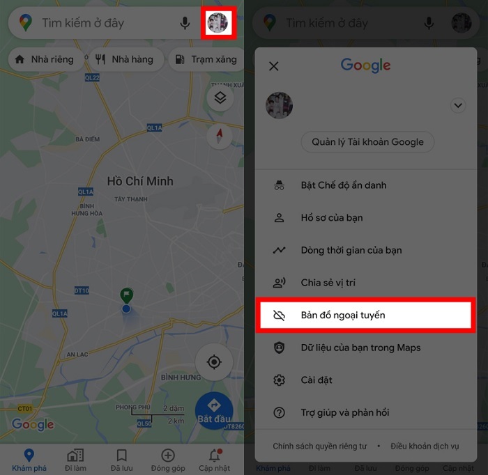 Chọn bản đồ ngoại tuyến