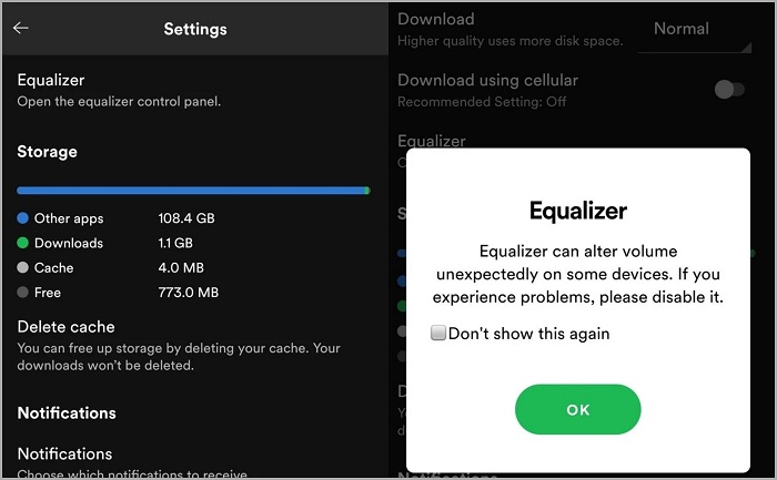 Giao diện cài đặt tính năng Equalizer