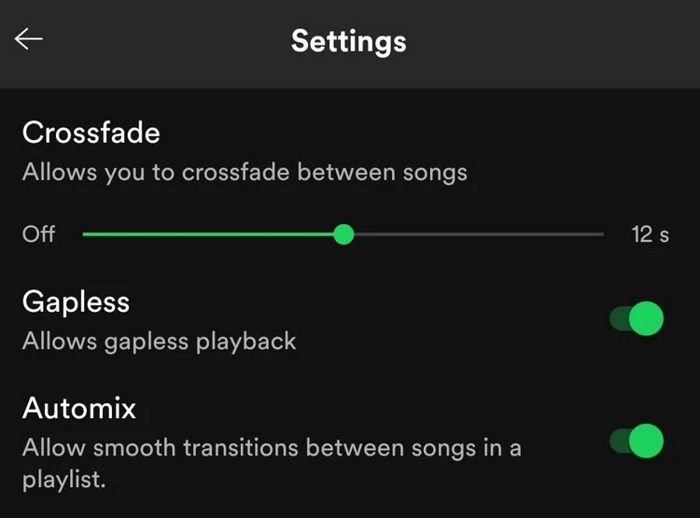 Điều chỉnh tính năng Crossfade