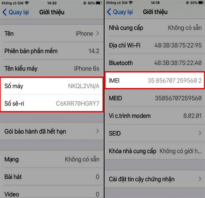 Số seri, số máy và IMEI của iPhone chính hãng
