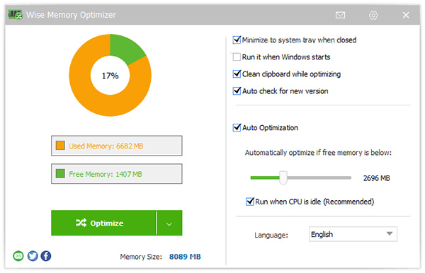 Phần mềm giải phóng RAM máy tính Wise Memory Optimizer (Windows)