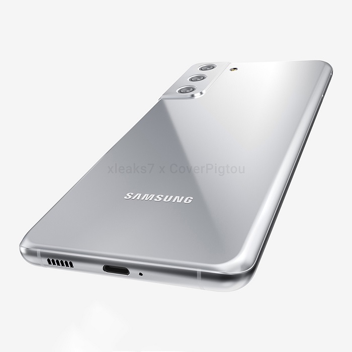 Cạnh đáy Galaxy S21+ được bố trí loa ngoài, cổng USB-C, mic và dải ăng ten