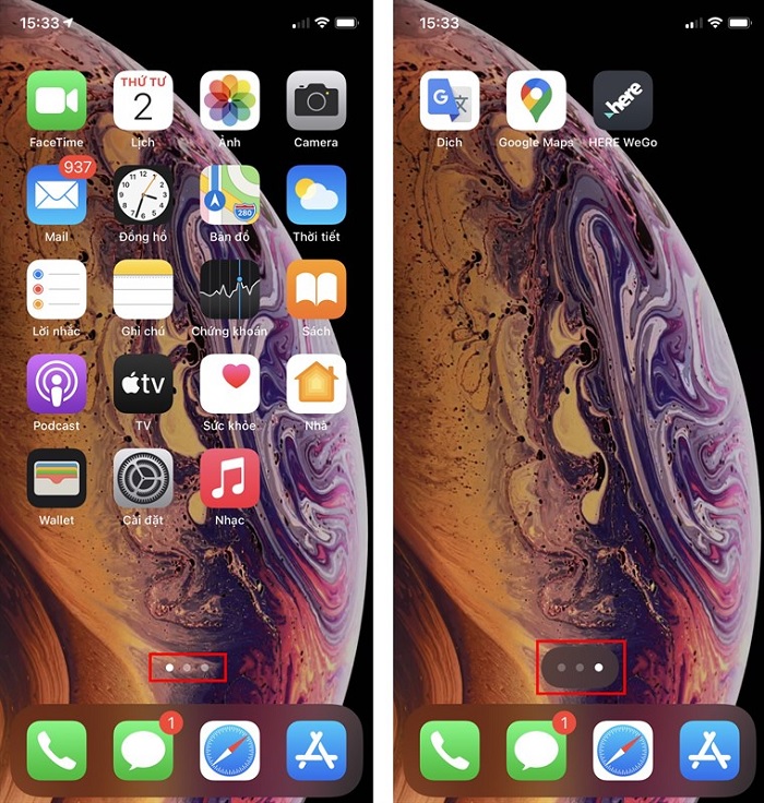 Vuốt nhanh các trang màn hình chính