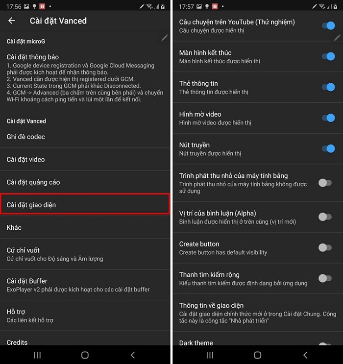 Cài đặt giao diện YouTube