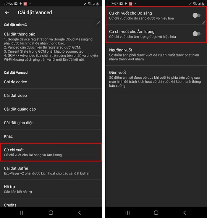Vuốt để tăng giảm độ sáng hoặc âm lượng