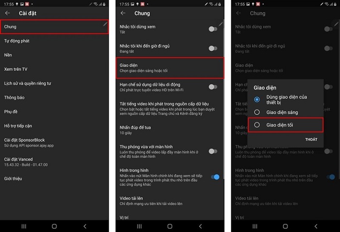 Giao diện tối trên YouTube