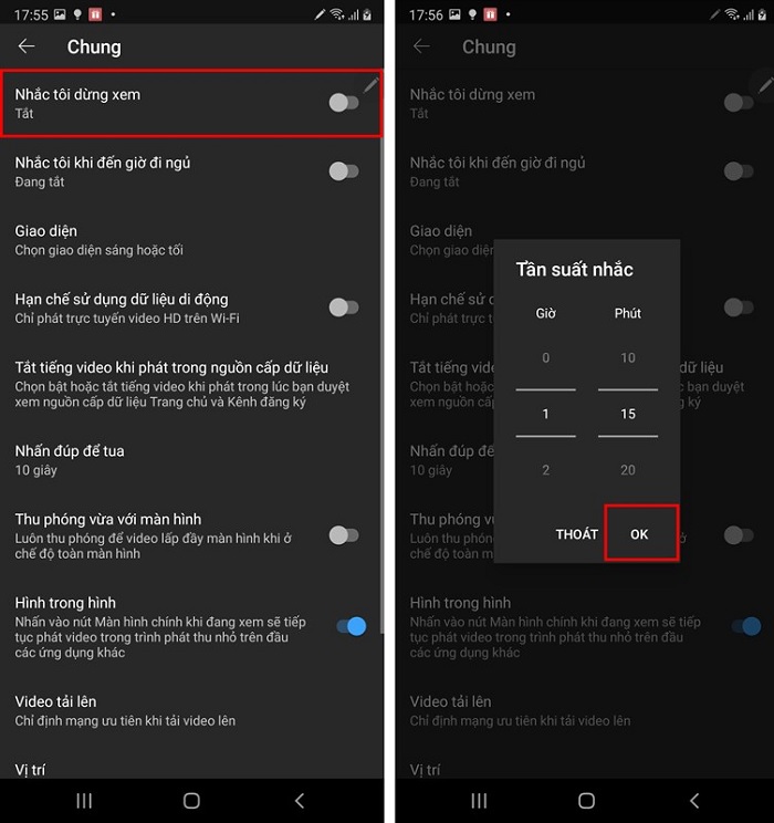 Nhắc bạn nghỉ ngơi khi xem YouTube