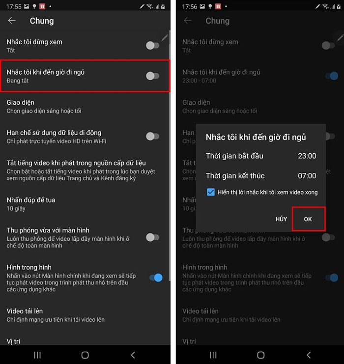 Nhắc nhở người dùng đi ngủ