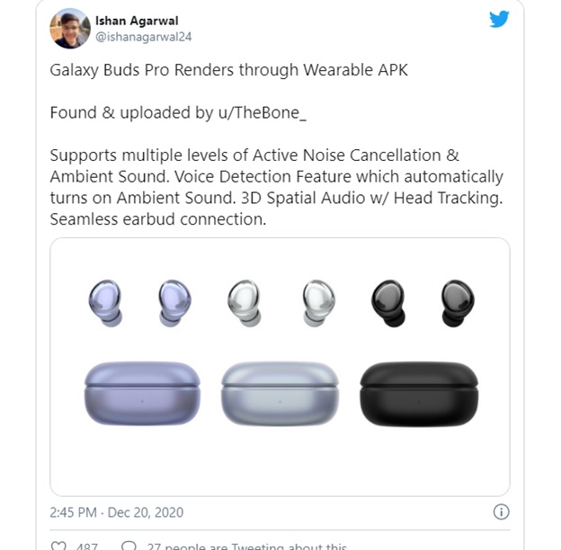 Nguồn tin tiết lộ một số tính năng quan trọng của Galaxy Buds Pro