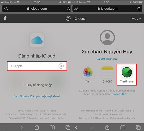 Đăng nhập iCloud