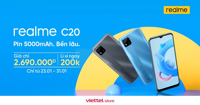 Realme C20 giá chỉ 2.690.000 đồng cùng ưu đãi hấp dẫn