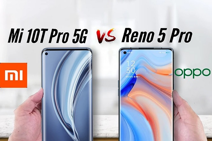 OPPO Reno5 Pro 5G bên phải và Mi 10T Pro 5G bên trái