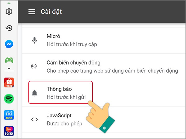 Cách tắt thông báo trên Cốc Cốc trong Cài đặt (3)