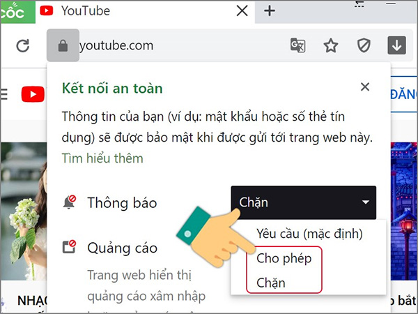 Cách tắt thông báo Cốc Cốc tại trang web