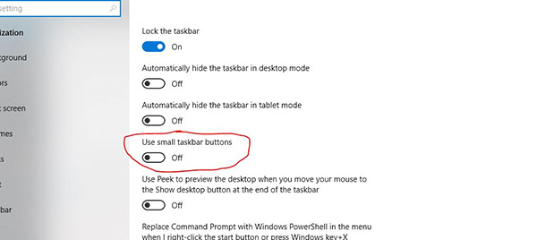 Cách thu nhỏ biểu tượng trên màn hình tại thanh Taskbar