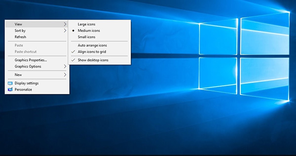 Thu nhỏ icon trên desktop Win 10 bằng menu content
