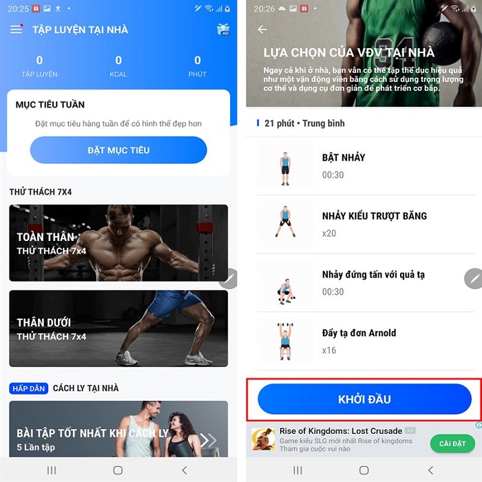 Ứng dụng cũng cho phép bạn đặt ra mục tiêu số buổi tập và theo dõi quá trình tập luyện