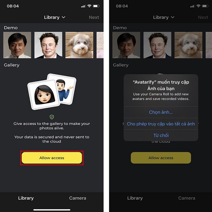 Cho phép ứng dụng truy cập vào thư mục ảnh