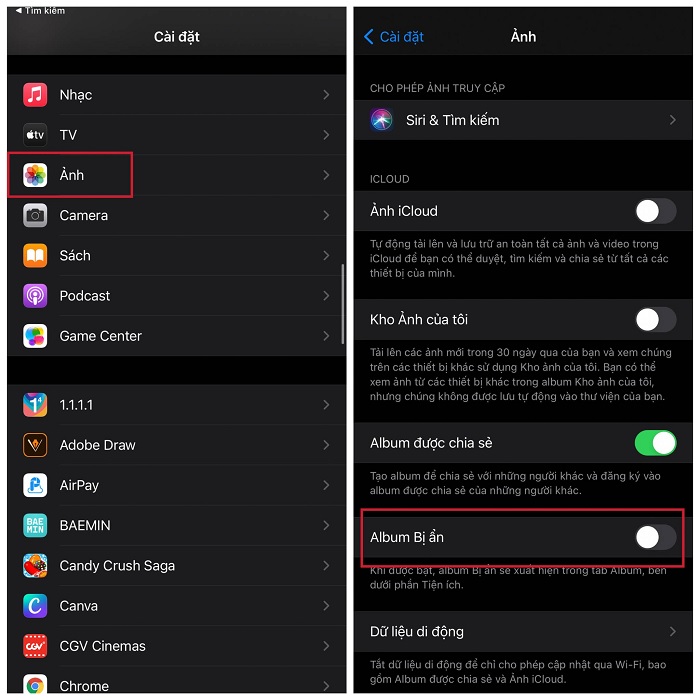 Ẩn album ẩn trong ứng dụng ảnh